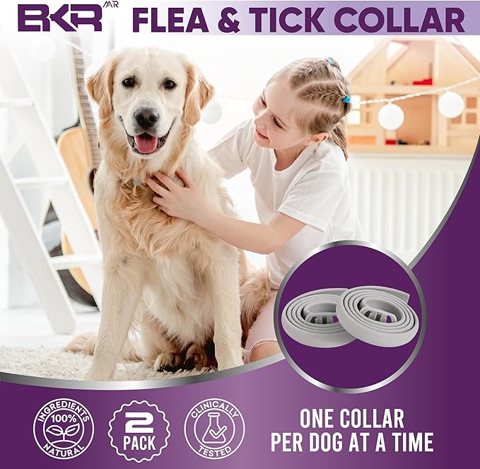 Flea Collar for Dogs – 2 Pack 16 Month Natural Flea & Tick Prevention Dog Flea Collar Adjustable One Size Fits All, Safe and Effective