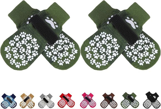 EXPAWLORER Anti Slip Dog Socks to Prevent Licking Paws, Shoes for Hot Pavement, Dog Booties for Small Medium Large Senior Dogs, Traction Control Boots & Paw Protectors for Hardwood Floors ArmyGreen