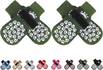 EXPAWLORER Anti Slip Dog Socks to Prevent Licking Paws, Shoes for Hot Pavement, Dog Booties for Small Medium Large Senior Dogs, Traction Control Boots & Paw Protectors for Hardwood Floors ArmyGreen