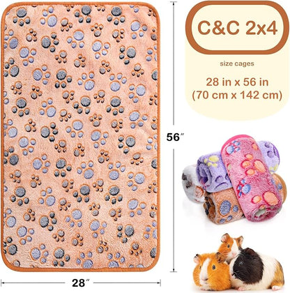 4 Pcs Waterproof Guinea Pig Blankets Washable Small Animal Fleece Bedding Absorbent Guinea Pig Cage Liners Reusable Pet Pee Pad Sleep Mat Pad Cover for Hamster Ferret (Paw Print, 28 x 56 Inch)