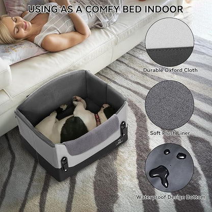 A4Pet Dog Car Seats for Small Dogs, Booster Car Seat with Patent Buckles & Clip-On Safety Leash, Pet Seat for Puppy Small Dogs Cats Under 25 Lbs, Grey