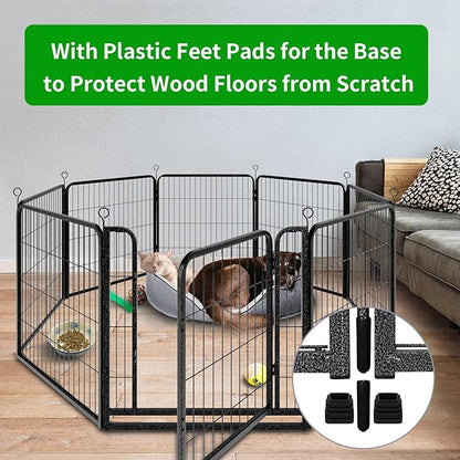 Dog Playpen Outdoor Extra Wide 8 Panels Heavy Duty Dog Fence 32" Height Anti-Rust with Doors Portable for RV Camping Yard, Total 21FT, 35 Sq.ft, Snowy Black