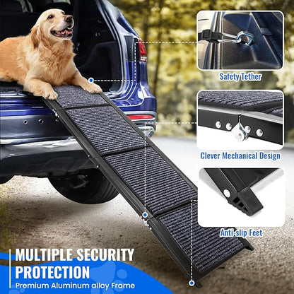 Dog Ramp for Car, 63"x17" Foldable Car Ramp for Dogs, Dog Car Dog Ramps for Large Dogs SUV, Car Dog Ramp with Non-Slip Rug Surface, Folding Dog Ramp for Truck, SUV
