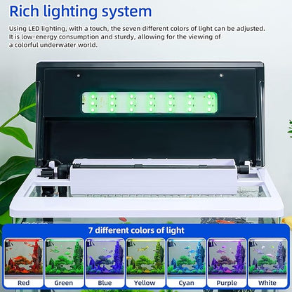 8 Gallon High-Transparency Fish Tanks, Betta and Goldfish Tanks with Filter, Light, Seven-Color LED, Integrated Oxygenation, Filtration, and Circulation, and Aquarium Starter Kits