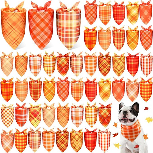 Abbylike 50 Pcs Fall Plaid Dog Bandanas Bulk Autumn Bandanas for Dogs Triangle Kerchief Bibs Scarf for Small Medium Large Pets Thanksgiving Costume Accessories, 25 Styles (31.5 x 21.7 x 21.7 Inch)
