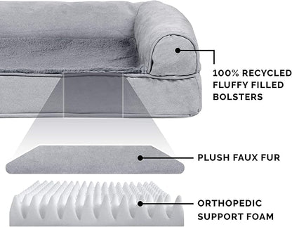 Furhaven Orthopedic Dog Bed for Large Dogs w/ Removable Bolsters & Washable Cover, For Dogs Up to 95 lbs - Plush & Suede Sofa - Gray, Jumbo/XL