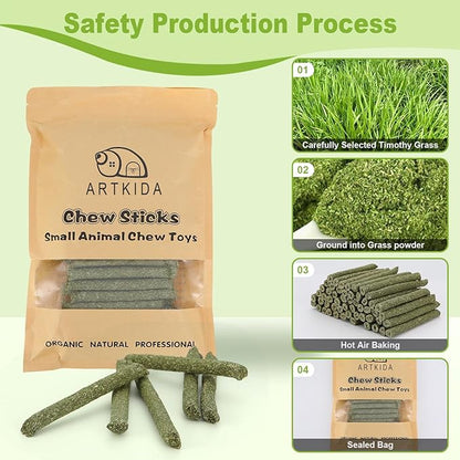 100PCS Timothy Hay Sticks for Rabbits Guinea Pigs Chinchillas Chew Treats, Natural Timothy Grass Molar Teeth Stick Bunny Chew Toys for Rabbits Chinchillas Guinea Pigs Hamsters Rodents