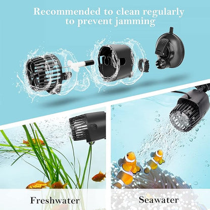 AQQA Aquarium Wave Maker,3W/5W/10W/15W Suction Cup Fish Tank Single Powerhead Pump，110V/60Hz Ultra Quiet Submersible Circulation Pump,360°Adjustable For Freshwater Saltwater Black