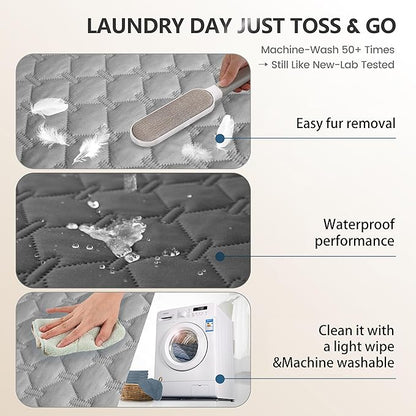 gogobunny 3X Stronger Waterproof Pet Blanket, Scratch Proof Furniture Protector for Dogs Cats, Reversible Cover 52x82 Inch, Dark Grey/Light Grey