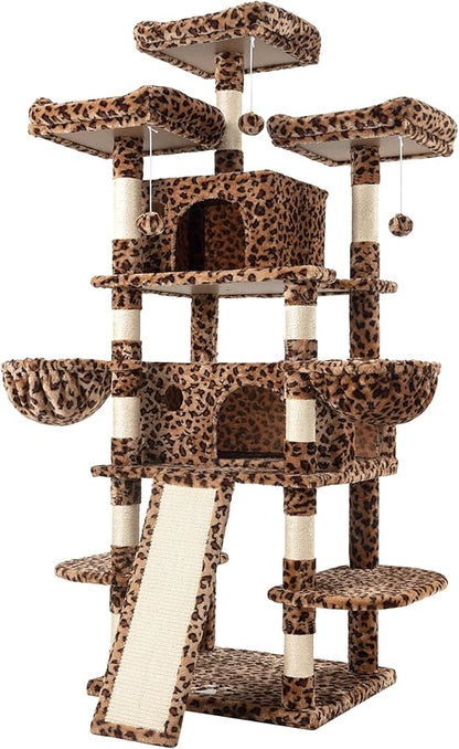 Allewie 68 Inches Cat Tree/House and Towers for Big Feline/Scratching Post/Multi-Level Large Kitty Climbing Tree with Condo/Leopard Print