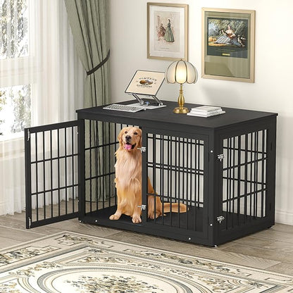 48 Inch Heavy Duty Dog Crate Furniture for Large Dogs, Decorative Pet House End Table, Extra Large Wooden Cage Kennel Furniture Indoor, Black