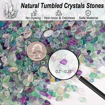 14 Oz Fluorite Aquarium Gravel Rocks Crystal Chips Stones, Natural Tumbled Healing Crystal Chips Bulk Polished Crushed Stones Pebbles for Vase Fillers, Aquarium and Home Decoration, 5-7mm