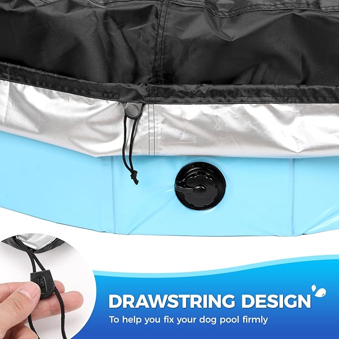 71 inch Dog Pool Cover, Portable Round Collapsible Bathing Tub Kiddie Pool Cover with Oxford Cloth Material and Drawstring Design, Waterproof and Dustproof (Black) - Only Cover…