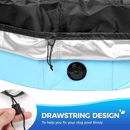 71 inch Dog Pool Cover, Portable Round Collapsible Bathing Tub Kiddie Pool Cover with Oxford Cloth Material and Drawstring Design, Waterproof and Dustproof (Black) - Only Cover…