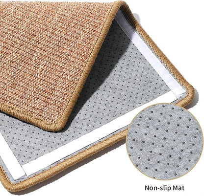 FUKUMARU Cat Scratcher Mat, 23.6 X 15.7 Inch Natural Sisal Cat Scratch Mats, Horizontal Cat Floor Scratching Pad Rug with Sticky Tapes, Protect Couch and Carpets