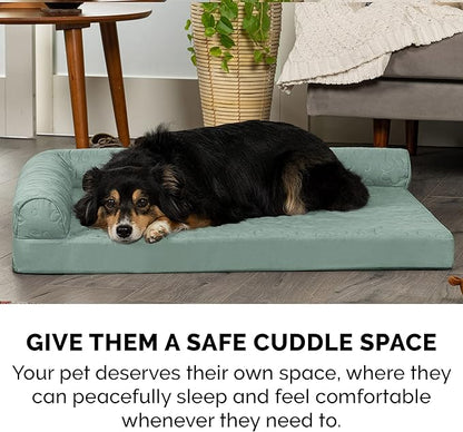 Furhaven Cooling Gel Dog Bed for Medium/Small Dogs w/ Removable Bolsters & Washable Cover, For Dogs Up to 35 lbs - Pinsonic Quilted Paw L Shaped Chaise - Iceberg Green, Medium