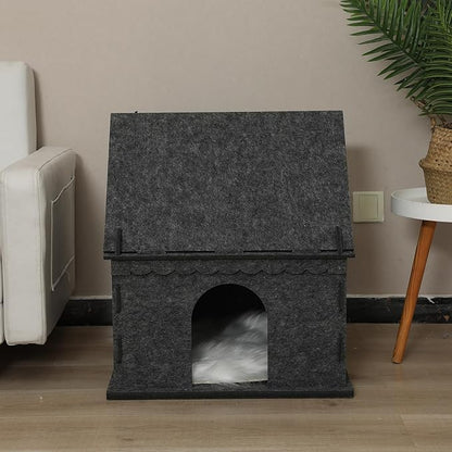 2-Tier Indoor Cat Apartment，Cozy Pet Cat Bed, Hideaway, and Sturdy Cat Castle for Multiple and Large Cats
