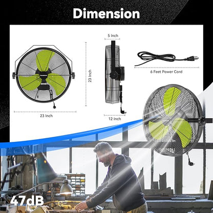 4580 CFM 18 inch High Velocity Wall Mounted Fan, 3-Speed Metal Fan with Sealed Motor, 360 Degree Tliting Heavy Duty Wall Fan for Patio, Barn, Garage, and Gazebo - UL listed