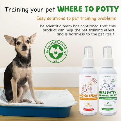 Dog Potty Spray Set, No-Go Spray & Potty Training Spray, Puppy Essentials, Stops Urination & Marking, Indoor and Outdoor Use (3.38 fl oz)