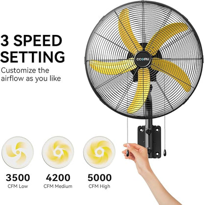 5000 CFM 20" Wall Fan Oscillating, Professional Industrial Wall Mount Fan with 3 Speed for Warehouse, Factory, Workshops, and Garage, UL Listed