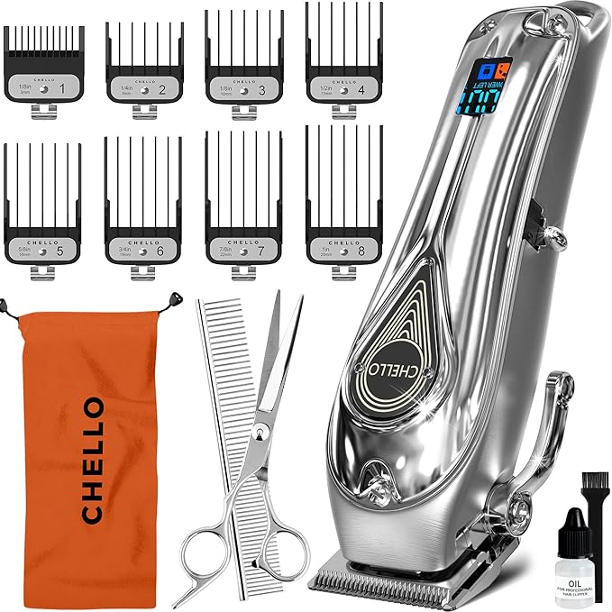 Full Metal Professional Dog Clippers for Grooming, Rechargeable, Low Noise Cordless, Pet Hair Clippers for Large Dogs, Heavy Duty Use with LED Display