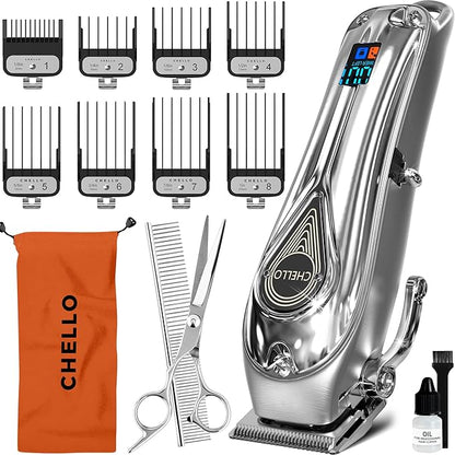 Full Metal Professional Dog Clippers for Grooming, Rechargeable, Low Noise Cordless, Pet Hair Clippers for Large Dogs, Heavy Duty Use with LED Display
