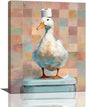 Funny Duck Bathroom Wall Art Cute Duck on Toilet Canvas Wall Decor Funny Quirky Farm Animal Pictures Painting Print Framed Artwork Decorations Gifts for Bathroom 16"x20"