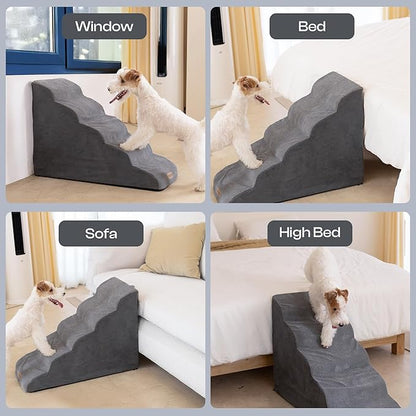 Dog Stairs for High Beds Up to 30", Extra-Tall 24.5" 5-Step Foam Pet Ramp with Washable Cover, Gentle Slope Steps, Bed & Couch Ladder for Small Medium Dogs & Senior Cat, Puppy Climbing Stairs