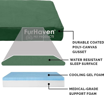 Furhaven Water-Resistant Cooling Gel Dog Bed for Large Dogs w/ Removable Washable Cover, For Dogs Up to 125 lbs - Indoor/Outdoor Logo Print Oxford Polycanvas Mattress - Forest, Jumbo Plus/XXL