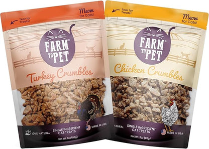 Farm To Pet Cat Treat Crumbles | Single Ingredient Chicken and Turkey, Chicken Snacks - Healthy Treats for Indoor Cats| Kitten Treats - Cat Products (Mix with Wet/Dry Food)