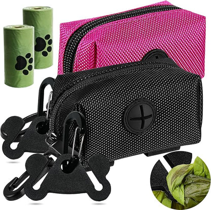 2Packs Dog Poop Bag Holder for Leash Attachment Dog Poop Bag Dispenser Dog Waste Bag Dispensers Dog Poop Bag Holders Fit Dog Leash Accessory With Hand Free Holder Carriers, Pink & Black