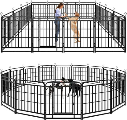 Dog Playpen Outdoor 16 Panels Heavy Duty Dog Fence 32" Height with Thick Pipe Anti-Rust with Doors Portable for RV Camping Yard, Total 36FT, 103 Sq.ft, Snowy Black