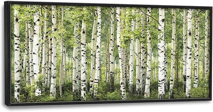 Extra Large Birch Tree Framed Wall Art for Living Room,Oversized Green Aspen Trees Forest Pictures Wall Decor,Canvas Print Painting Modern Artwork Bedroom Office Bathroom 60L" x 30W"