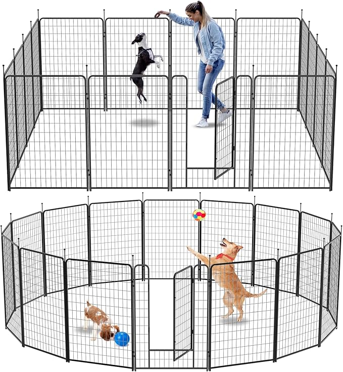Dog Playpen Outdoor 16 Panels Heavy Duty Dog Pen 26" W×50" H Anti-Rust Exercise Fence with Doors for Large/Medium Pet Play for RV Camping Yard