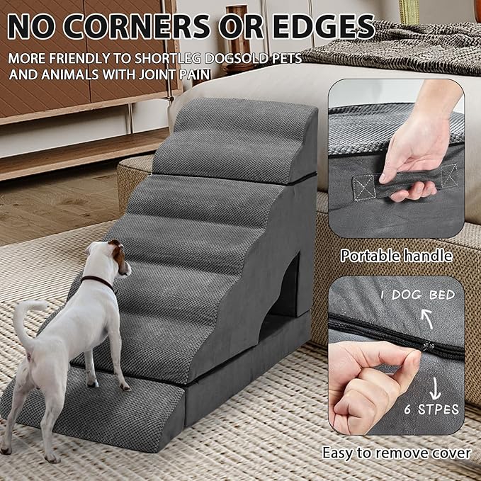 Foam Dog Stairs & Steps Ramps for High Beds 30-36 inches High Tall Large Dogs, LitaiL 7 Step Pet Stairs Steps for High Beds 30 inch Small Dogs, Non-Slip Dog Ramps for Bed
