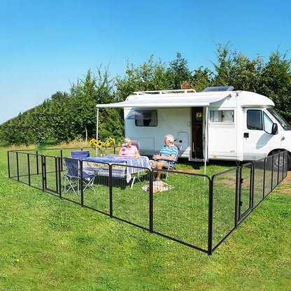 Dog Playpen Outdoor Extra Wide 32 Panels Heavy Duty Dog Fence 32" Height Anti-Rust with Doors Portable for RV Camping Yard, Total 84FT, 561 Sq.ft, Snowy Black