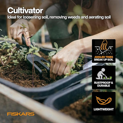 Fiskars Flower Gardening Tool Gift Set with Floral Pruner, Trowel, Cultivator, Garden Gloves, and Ultra-Light Kneeling Cushion for Outdoor Use (5 Piece Kit)