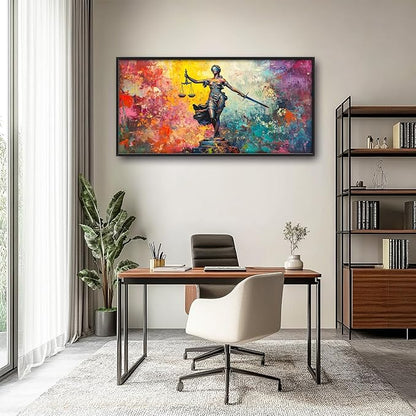 Extra Large Lady Justice Framed Wall Art for Living Room,Oversized Scales of Justice Pictures Wall Decor,Abstract Colorful Canvas Print Painting Modern Artwork Bedroom Office Bathroom 60L" x 30W"