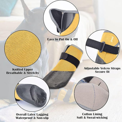 Dog Shoes Lightweight Dog Boots-Breathable Knitted Paw Protector with Adjustable Strap for Hot Pavement, Rain Walking, Hardwood Floors Anti Slip Reduce Noise, Prevent Licking Paws(Yellow,XL)
