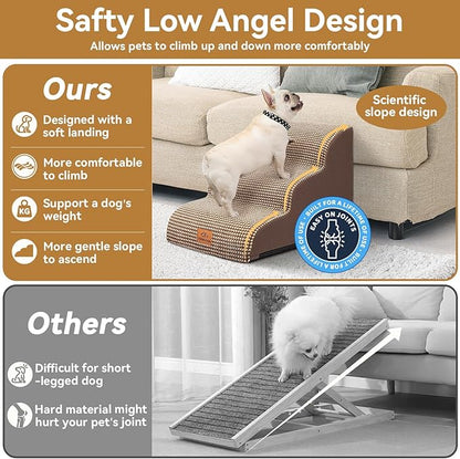 Dog Ramp and Stair for Bed 16" H-20 H,3-Step Cat Stair for Sofa and Chair,4-Step Dog Ramp for High Bed and Window,Durable Nonslip Fabric Cover for Indoor (Coffee-16 H, Pet Friendly, 3)