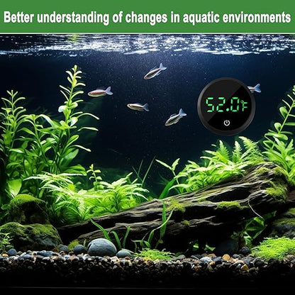 Aquarium Thermometer Digital Fish Tank Thermometer Led Display Fish Tank Temperature Gauge Accurate Thermometer to ±1℉ for Betta Axolotl Turtle Tank (with Spare Battery) 2pack