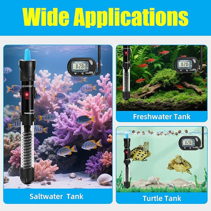 AQUANEAT Aquarium Heater, 25W Fish Tank Heater, Adjustable Submersible Water Thermostat with Digital Thermometer