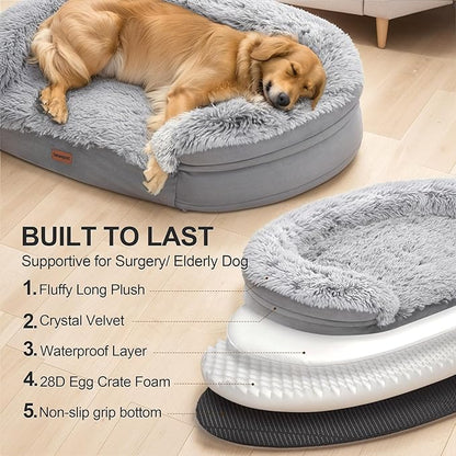 3.7 inch Thickened Orthopedic Dog Beds for Extra Large Dogs, Supportive Dog Sofa Bed with 28D Egg-Crate Foam, Removable Washable Cover, Waterproof Lining, Half-Round Design for Puppy,Senior,Sick