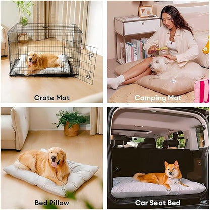 FUNNY FUZZY 2 in 1 Dog Bed Crate Pad Mat, Washable Reversible Pet Floor Mats,Fluffy Kennel Pad for Small Large Sized Dog,Indoor Cats,Sleeping Mattress,35.4" × 22.8", Midnight Blue