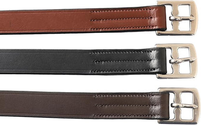 Exion Pre-Stretched Leather Stirrup Leathers for English Saddles | Premium Vegetable-Tanned Non-Stretch Stirrups for Jumping, Dressage & Schooling | 18-Hole Numbered Adjustment & SS Buckles