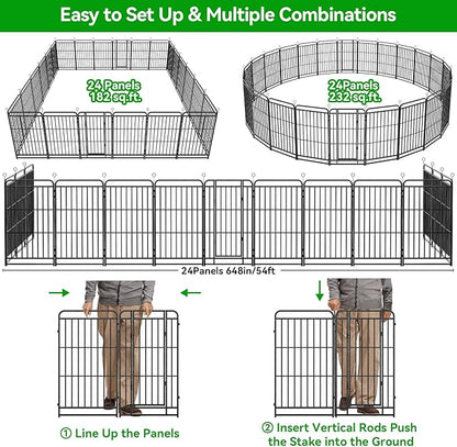 Dog Playpen Outdoor 24 Panels Heavy Duty Dog Fence 40" Height with Thick Pipe Anti-Rust with Doors Portable for RV Camping Yard, Total 54FT, 227 Sq.ft, Snowy Black
