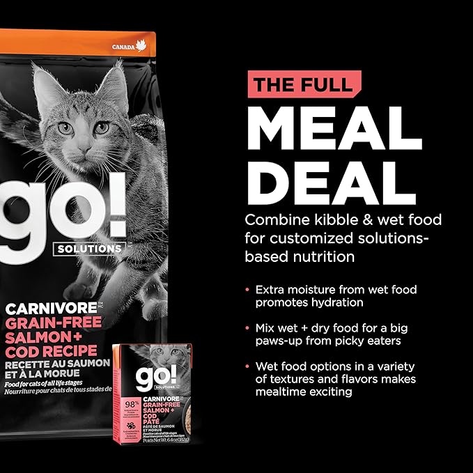 Go! Solutions Carnivore, Grain-Free, Protein Rich Dry Cat Food, Salmon and Cod Recipe, 16 lb Bag