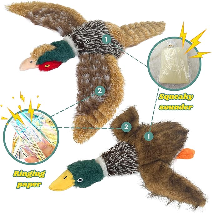 2 PCS Mallard Duck Dog Toys Squeaky D og Toy ,Stuffed Pheasant Do g Chew Toys Plush Mallard Duck Do g To y Interactive Do g Toys to Keep Them Busy , Pheasant Dog To y for Small Middle and Large Dogs