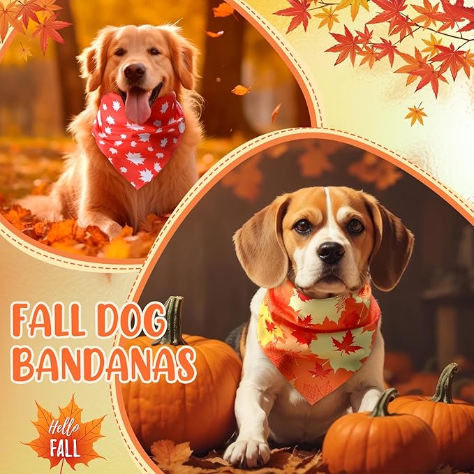 100 Pieces Fall Dog Bandanas Bulk Maple Leaves Bandanas for Dogs Autumn Soft Doggie Bibs Adjustable Triangle Scarves with Pumpkin Patterns for Small Medium Large Pet Fall Autumn Costume