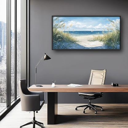 Framed Large Beach Wall Art for Living Room, Oversized Coastal Nautical Wall Decor Sailboat Canvas Seaside Pictures Modern Artwork Home Decoration for Living Room Bedroom Office 60"x30"